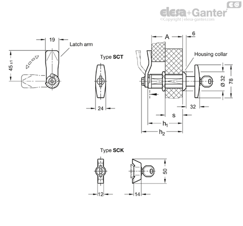 GN 515-ZD-L Latches Zinc Die Casting, with Extended Housing, with